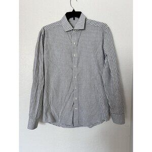 J Hilburn Men’s Sz M Button Down Long Sleeve Shirt Cotton Silver / White Check